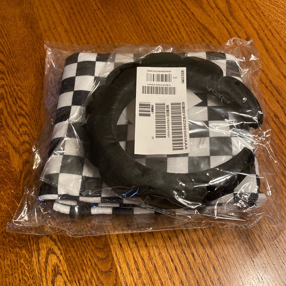 Aveda Hair Wrap Towel Black and White Checked with Headband